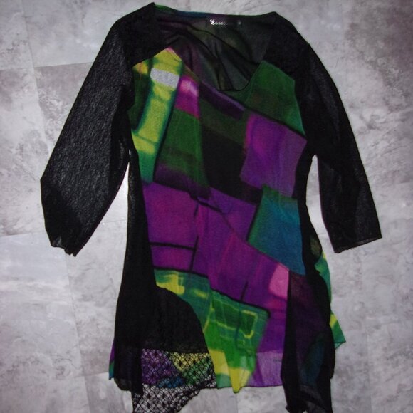 size medium womens long sleeve casual dress black whimsigoth goth purple tunic - Picture 2 of 5